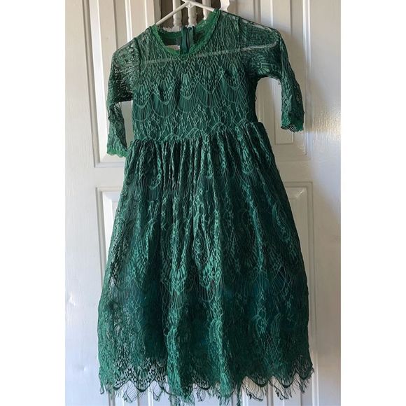 Trish Scully Child size 12 Beautiful Green Lace Dress - Picture 1 of 13